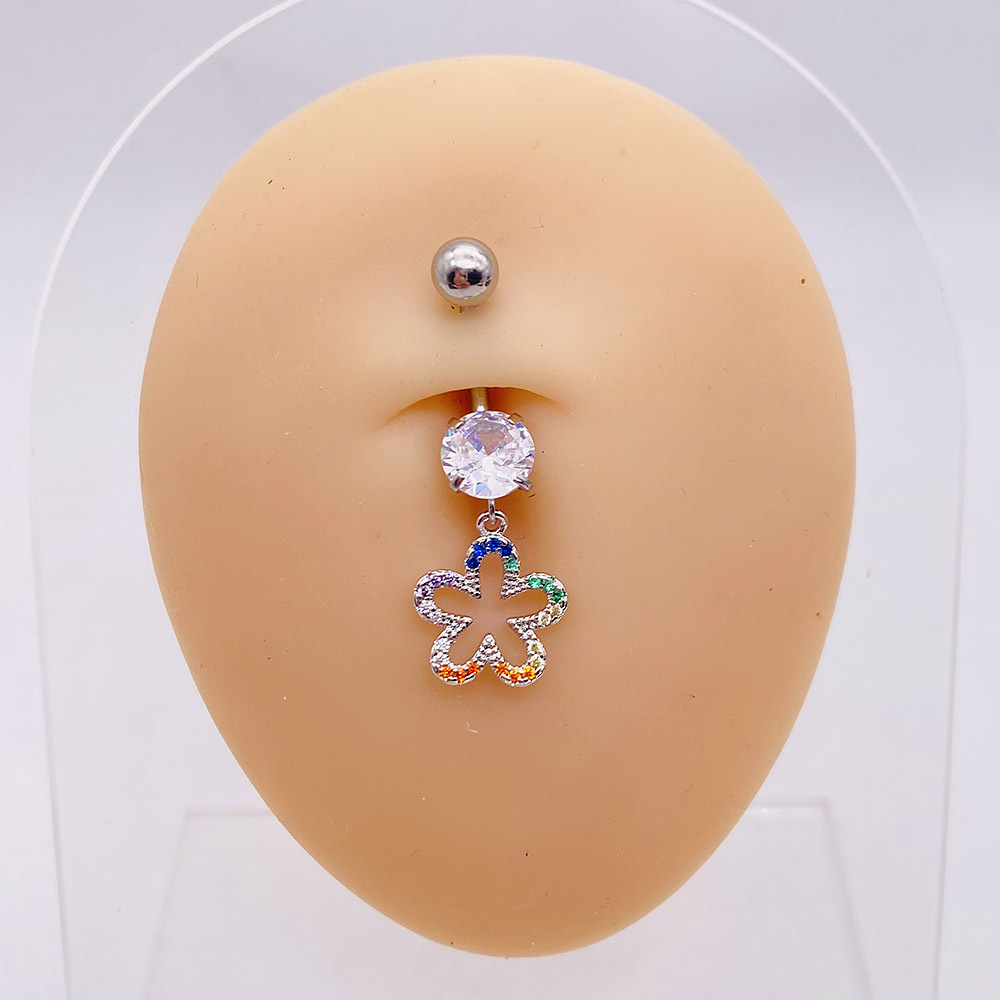 1 Piece Fashion Star Heart Shape Flower Stainless Steel Inlaid Zircon Belly Ring display picture 4