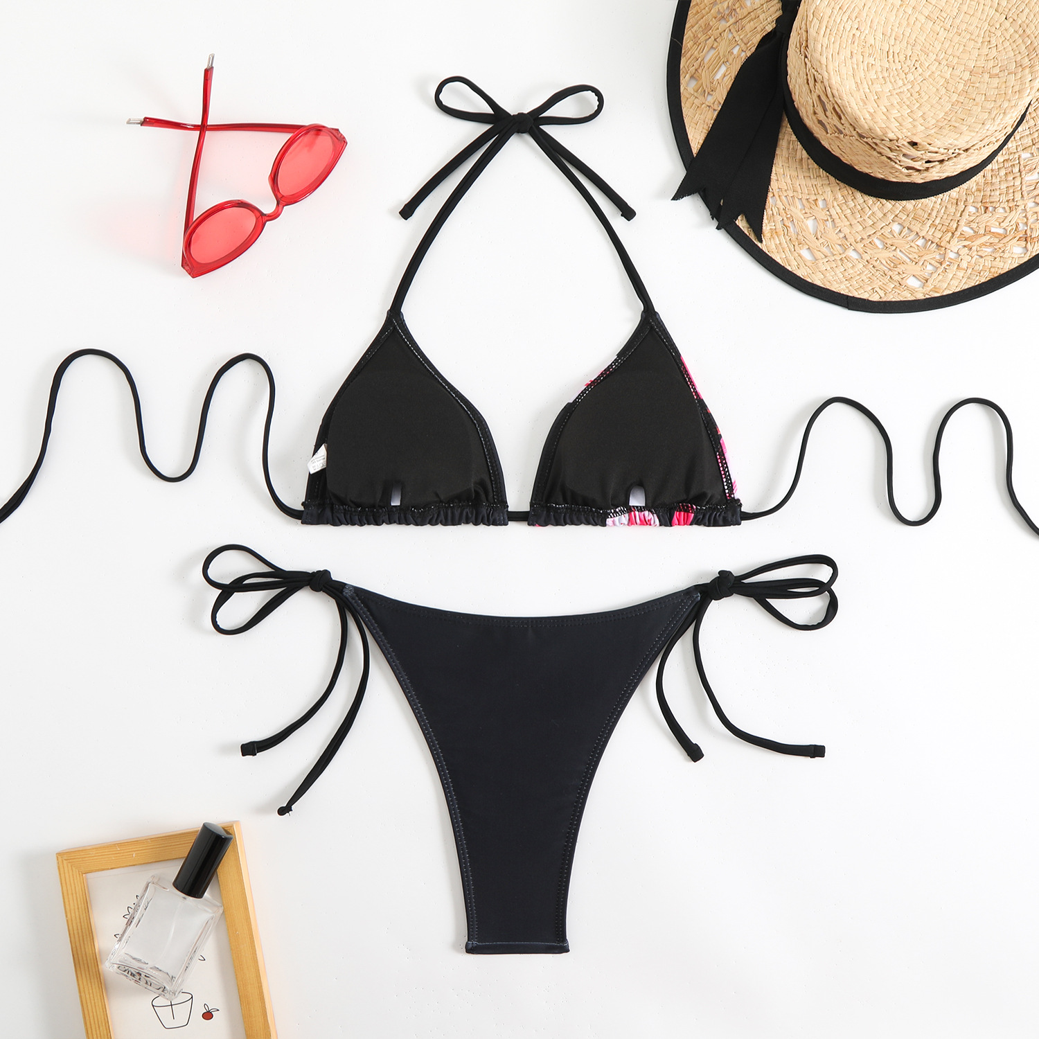 84g Weight Sexy Feel Of Sensation Bikini Panties Style Polyester Fabric Type 2 Pieces Set Quantity Swimming Pool, Beach Occasion Flower Pattern Women's Gender Women's Flower 2 Pieces Set Bikinis Swimwear 无