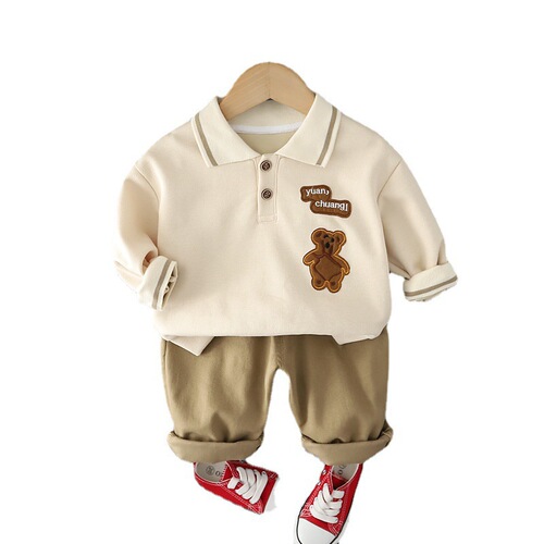 Commodore Autumn New Arrival Cute Bear Collar Set for Boys Children Fashion Trendy Korean Style Casual Two-Piece Set