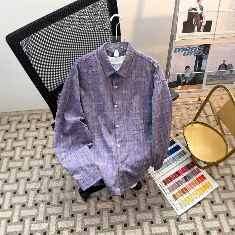 American retro casual plaid long-sleeve shirt for women, autumn design, niche thin loose jacket, layered shirt