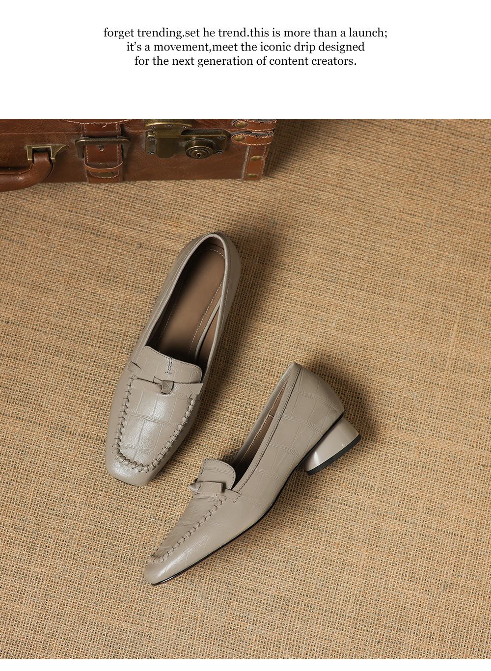 Giày lười nữ da cừu gót thấp 3 cm, mũi tròn dệt vintage, cổ sâu — đen chi tiết 18
