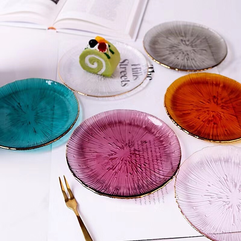 Fireworks Bowl and Plate Set for Home Use, Colorful Glass Bowls, Fruit Plates, Ins-Style Tableware, Transparent Dessert and Ice Jelly Bowls, Ins-Style