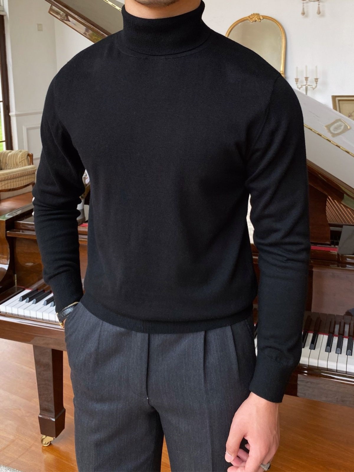 ​​Men's Slim-Fit Turtleneck Sweater – Business Casual Knit Pullover, Wrinkle-Resistant & Warm (M-3XL, 13 Colors)​​_voghion.com