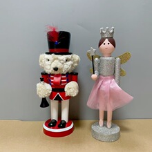 新奇现货 美女与野兽系列 天使公主 泰迪熊木质胡桃夹子圣诞装饰