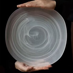クリエイティブな和風の大きな雲ガラスプレート、高級不規則サラダプレート、つや消し正方形フルーツプレート、ティートレイ