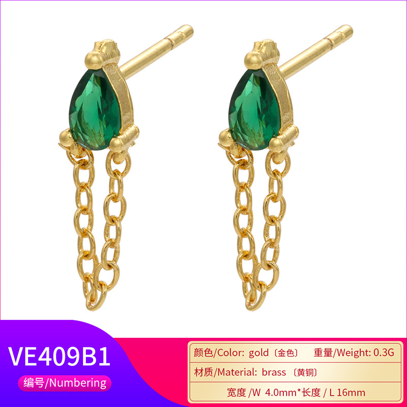 Retro Geometric Green Gemstones Diamond Copper Earrings Wholesale Nihaojewelry display picture 6