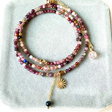 天然巴西老矿碧玺三圈手链多巴胺颜色抽拉扣可调节大小女款