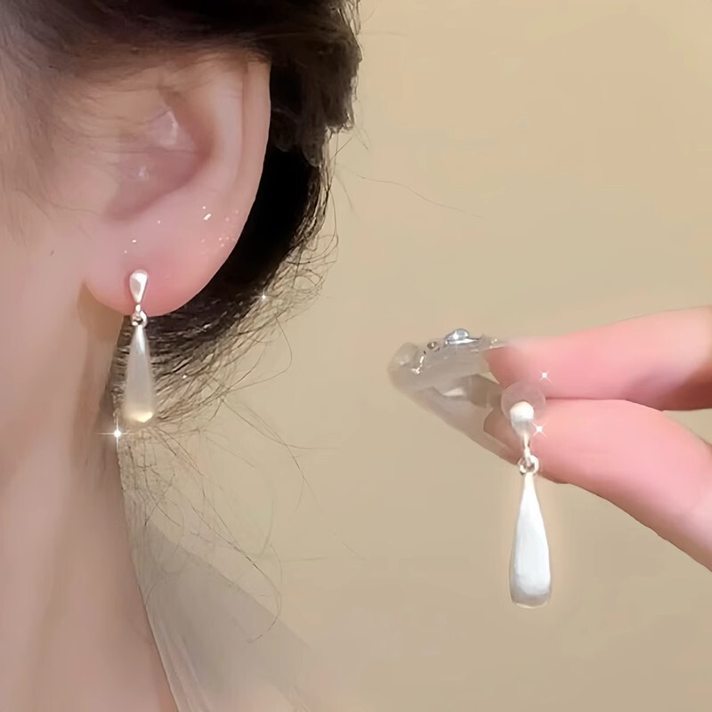 silver Cool Water Drop Earrings Women's New Chinese Niche Design High-end Earrings Fashionable Simple All-match Earrings
