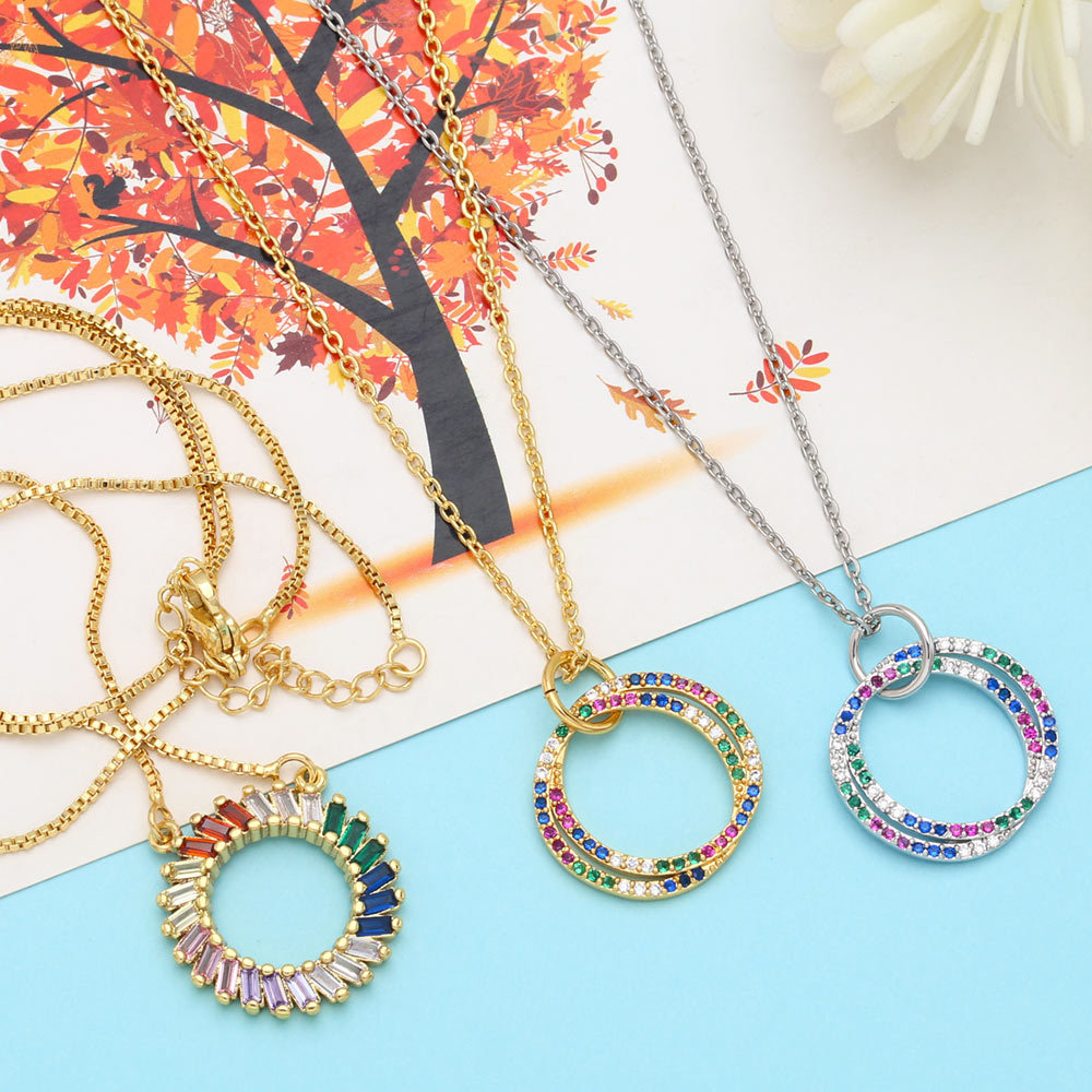 Fashion Round Copper Pendant Necklace Inlay Zircon Copper Necklaces