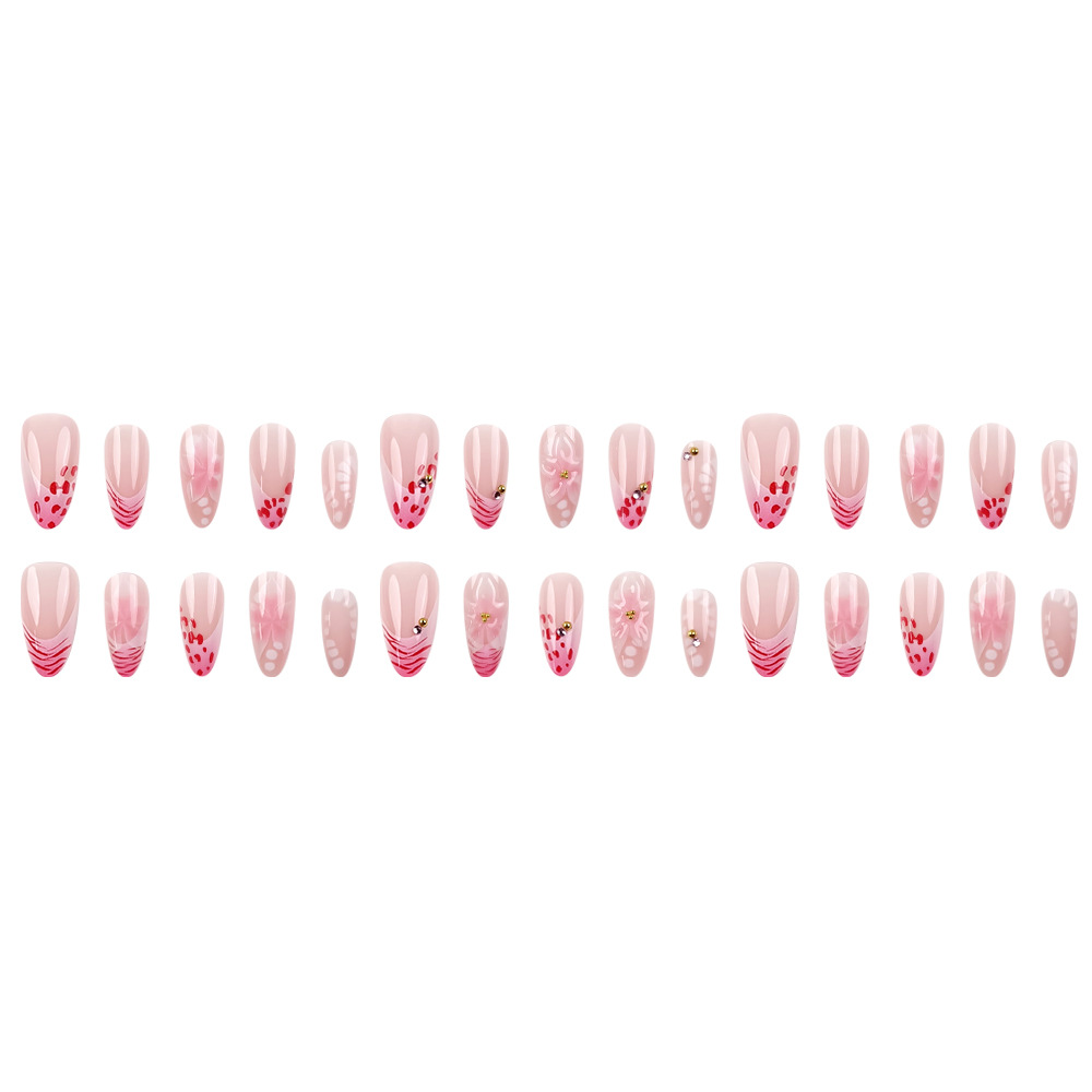 3D flor tridimensional francesa usar uñas 30 piezas de uñas de almendras suaves blanquear uñas comercio exterior parche de uñas mezcla lotes