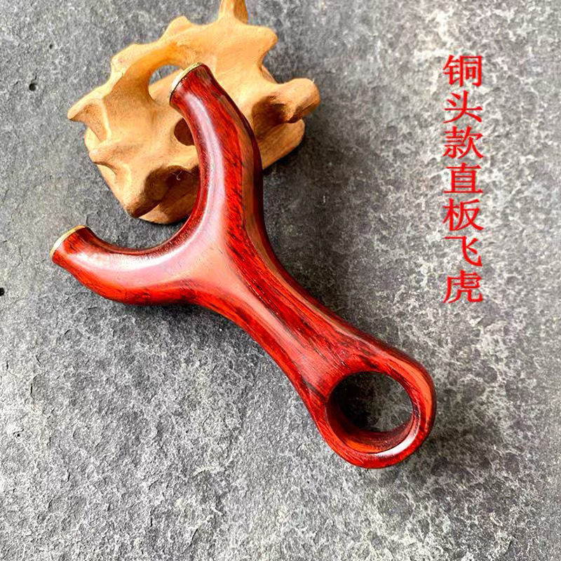 Factory supply cross-border solid wood slingshot big eye straight board Flying Tiger round head flat leather handmade Rosewood wooden slingshot wholesale