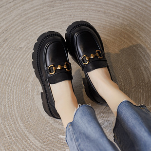 Lefu Shoes Women's British Style 2024 Autumn New Genuine Leather Thick Sole Increased Women's Shoes Soft Sole Brown Vintage Single Shoes