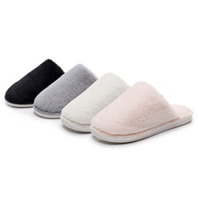 新款兔毛绒男女士家居拖鞋秋冬保暖纯色光版加厚棉拖鞋女毛毛拖鞋