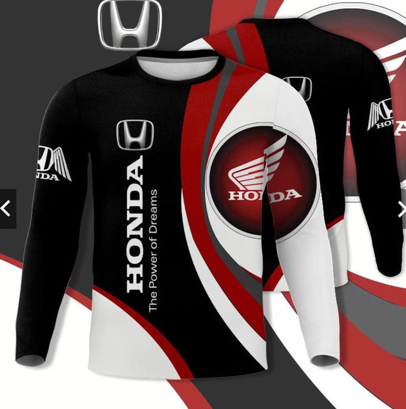 Spring and Autumn New Honda Racing Print Round Neck Long-Sleeve T-Shirt, Cross-Border Motorcycle Style Quick-Dry Shirt for Men and Women