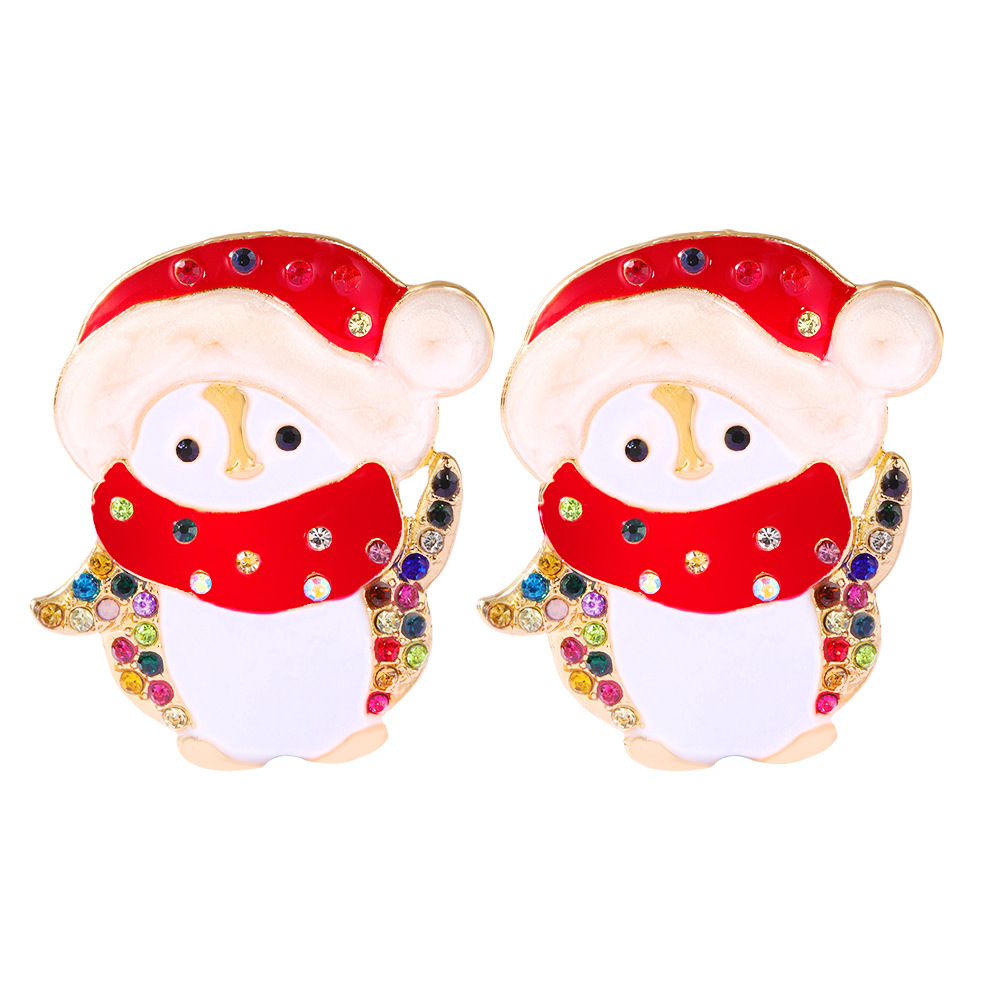 Automne Et Hiver Nouveau Bonhomme De Neige De Noël Gouttes D&#39;huile De Strass Cloutés Nouvelles Boucles D&#39;oreilles Super Populaires display picture 12