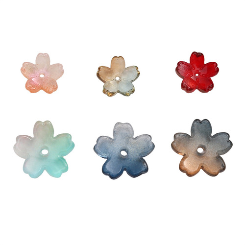 Glass 3D hole gradient cherry blossom bead DIY handmade bracelet necklace earring flower holder bead accessories