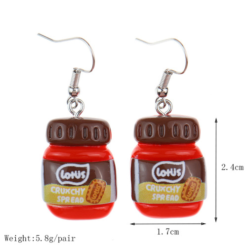 Japanese and Korean fun, simple, cute food toys, simulated seasoning sauce earrings, personalized creative childlike girl heart ear hook earrings
