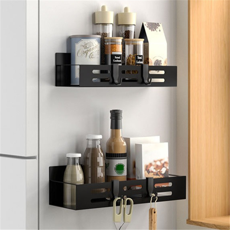 跨境掛壁式調料支架冰箱側面收納架置物架帶磁吸調味架冰箱整理架