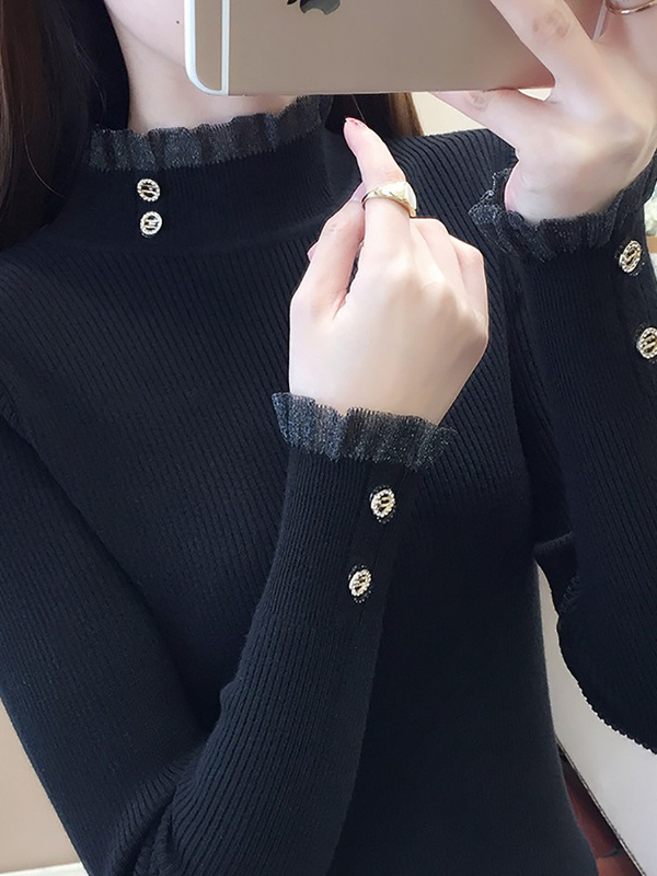 ニットの底のシャツの新型の2022秋冬の半高襟のレースは長袖の中で襟の中でセーターの女性を掛けます。|undefined