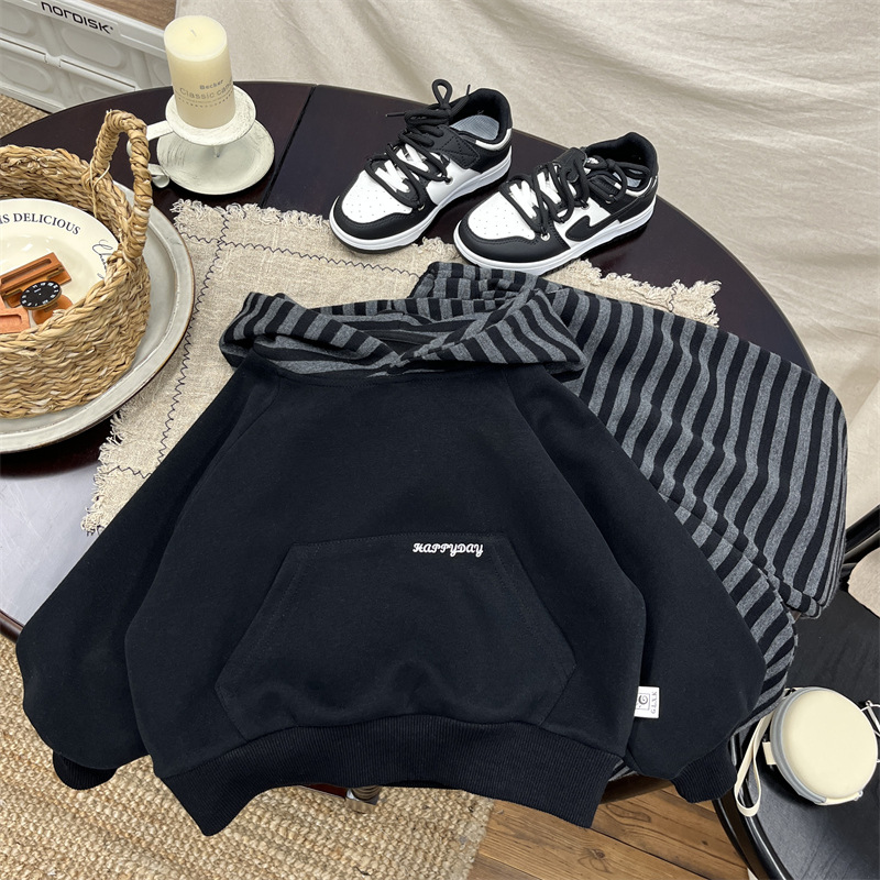 Boys' Spring Outfit 2026 New Children's Hooded Sweatshirt Two-Piece Set Boys' Spring Clothes Stylish and Loose-Fitting