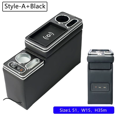 Suitable for Honda Hong Kong Version Freed/Stepwgn and Toyota Sienta New and Old Models, Dedicated Armrest Box Storage Modification (Armrest box) - wireless-charging-black