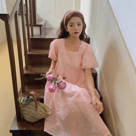 粉色泡泡袖连衣裙女春夏2025年新款法式甜美小个子仙女公主裙a字
