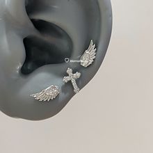 独特设计翅膀耳钉双耳洞组合叠戴耳骨钉钛钢小众设计个性时尚耳饰