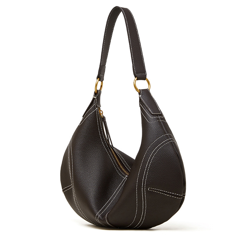 Designer Large Capacity Top Layer Cowhide Underarm Genuine Leather Lazy Style Designer Dumpling Handbag Fashion Casual Horn Bag_voghion.com