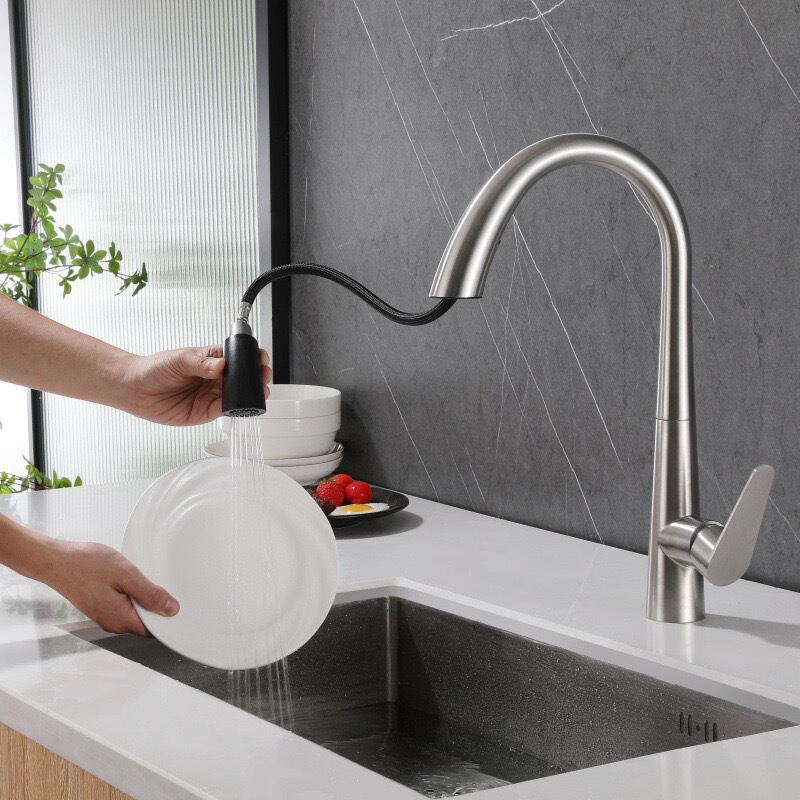 All-copper cross-border kitchen faucet, all-copper kitchen sink hot and cold dual-use faucet, pull-out sink faucet