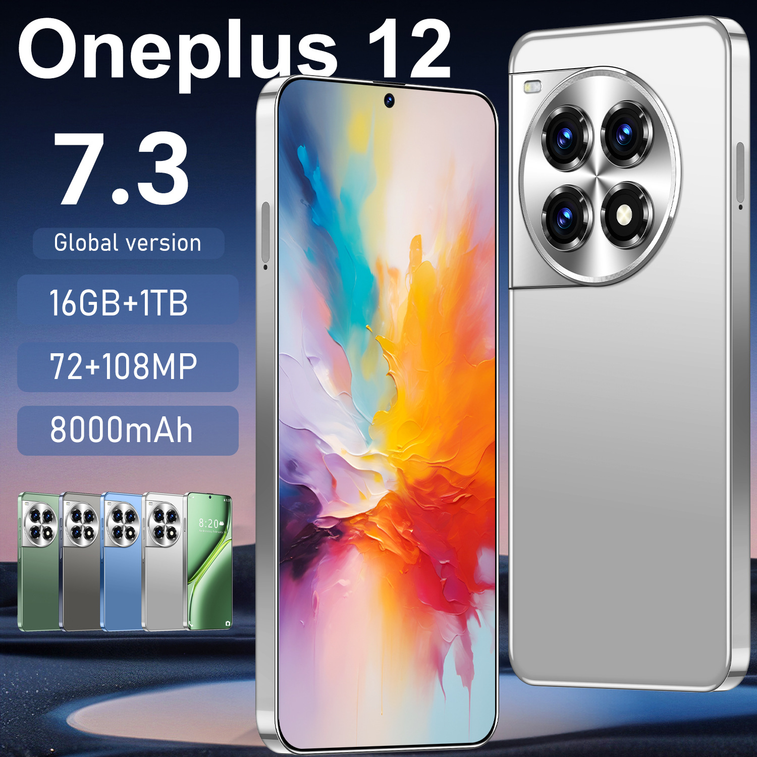 速卖通热销跨境智能手机OnePlus 12安卓16+1T 7.3寸大屏智能手机