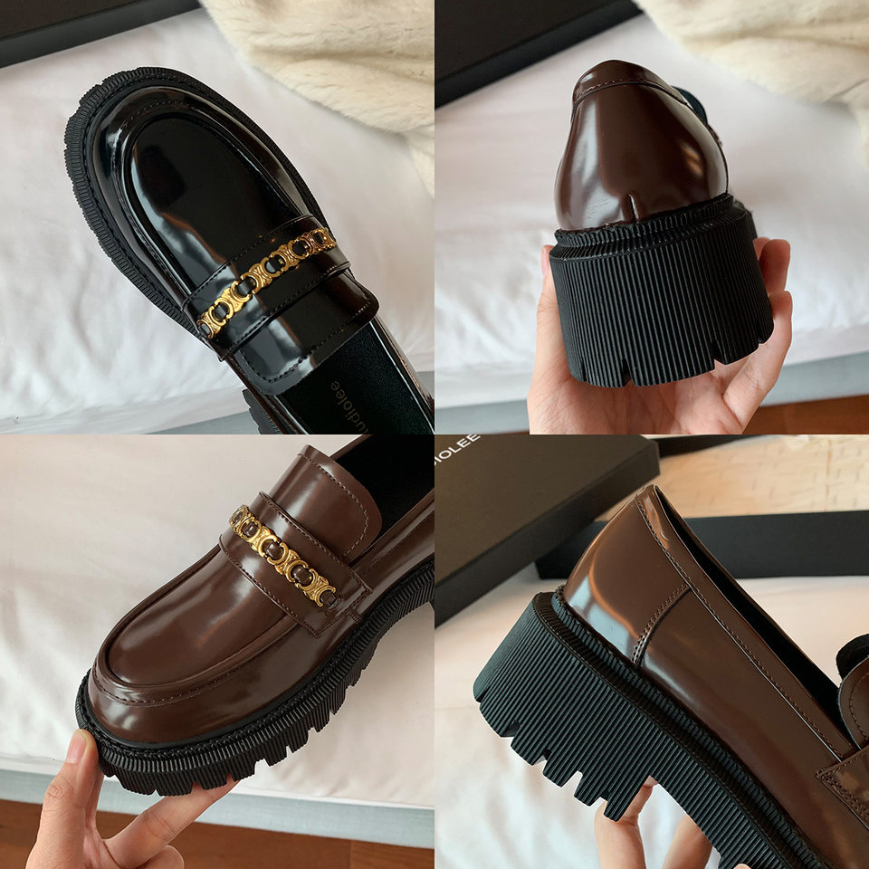 Giày lười nữ mũi tròn đế dày tôn dáng, xỏ chân kiểu slip-on gót thô 3–5 cm — Màu nâu, Màu đen