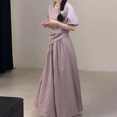 女性のためのハイエンドの小さな紫色のドレス夏 2025 新しい夏のリラックスしたウェアスーツロングスカート
