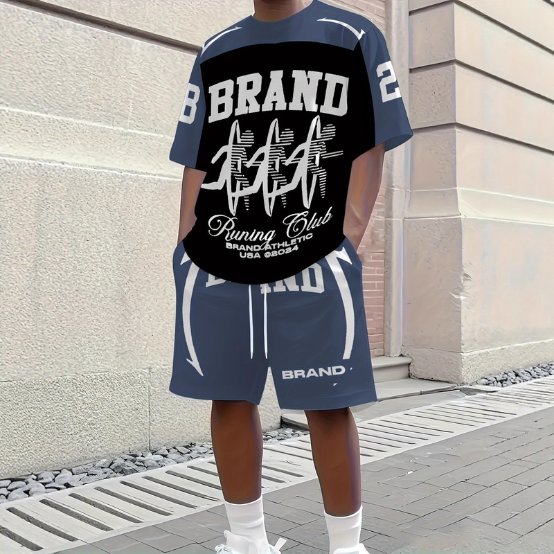 New Men's Sports-Style Round-Neck Short-Sleeved T-Shirt with Digital Print Style, Trendy, Comfortable, Lightweight and Breathable