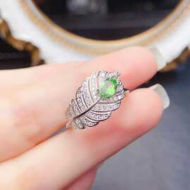 跨境专供天然沙弗莱S925戒指4*6mm珠宝首饰女生配饰工厂批发