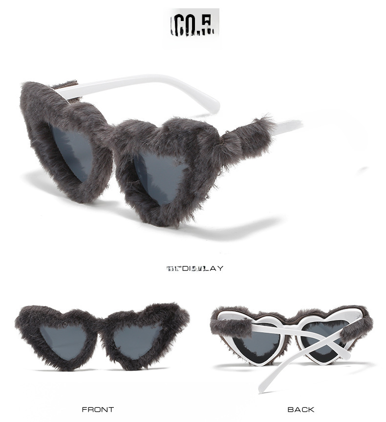 2022 summer new plush sunglasses European and American style love gradient pink glasses funny heart sunglasses_voghion.com