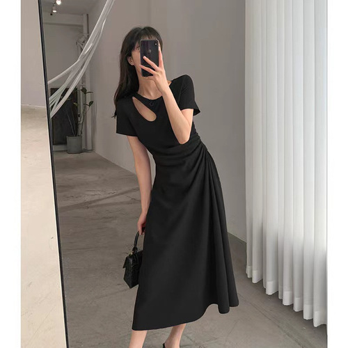 Women's Summer Openwork French Chic Slimming Design Waist-Clinching Hepburn Style Long Dress Summer Niche