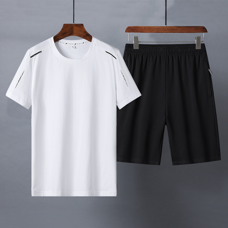 M - 8XL de verano delgado traje casual hombre camiseta suelta papá manga corta pantalones cortos de abuelo de dos piezas