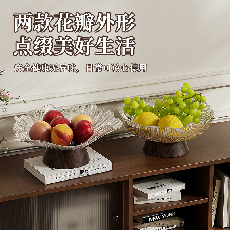 木纹高脚花型果盘家用复古风糖果坚果摆放果盘带盖招财猫跨境批发|undefined