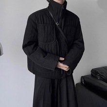 暗黑简约短款2024秋冬男女禁欲山本风休闲宽松立领薄款棉服外套潮