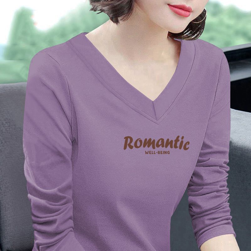 New Pure Cotton White T-Shirt Women's Long-Sleeved Loose Versatile V Neck 2025 Women's Sweetheart Neck Summer Tops T-Shirt Trendy