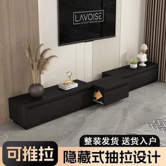 新款隐藏式抽拉岩板电视柜落地茶几实木地柜简约现代小户型一体