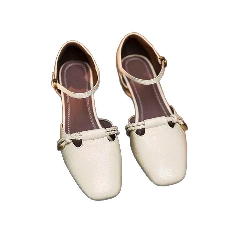 Tacones gruesos de verano sandalias para mujeres 2026 nuevo estilo versátil cómodo tacones bajos de cuero suave de dama zapatos de tacones altos