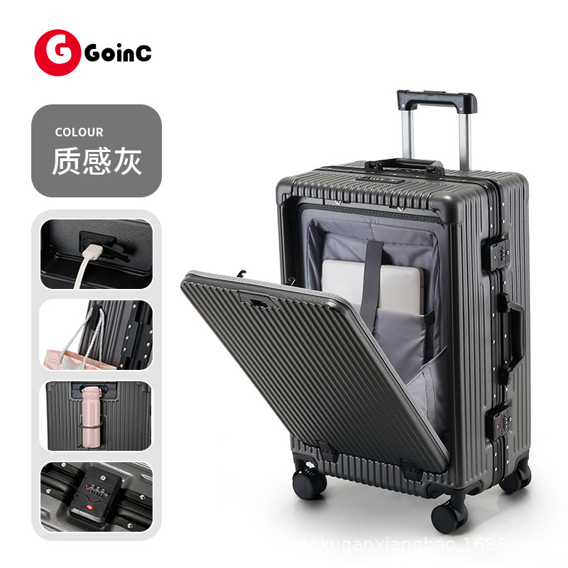 Tronco de apertura frontal, maleta de viaje, marco de aluminio, gran capacidad, multifunción, código ligero, 20 pulgadas, se puede abordar 24 nuevos hombres