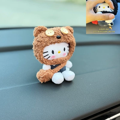 Car ornaments — Decorations - button-bear-hat-brown-bag-little-blue-cat-ornament-round-base