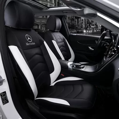 Mercedes-Benz C260L Seat Cushion A200L E300L Glc260 C200L Glb220 Gla All-Season All-Inclusive Seat Cover (Modelə uyğun (Original) oturacaq örtükləri) - fashionable-black-and-white-standard-versionwithout-headrest-and-waistrest-five-seats-nappa-leather-full-surround-in-front-and-rear-rows