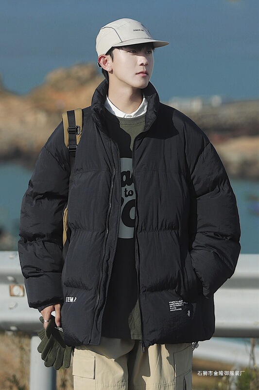 2022 autumn and winter new letter printing all-match warm collar padded fluffy warm cotton-padded jacket jacket coat men's clothing