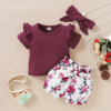 Autumn solid mini-skirt, jacket, shorts, set, 2020, Korean style, city style, flowered, 3 piece set