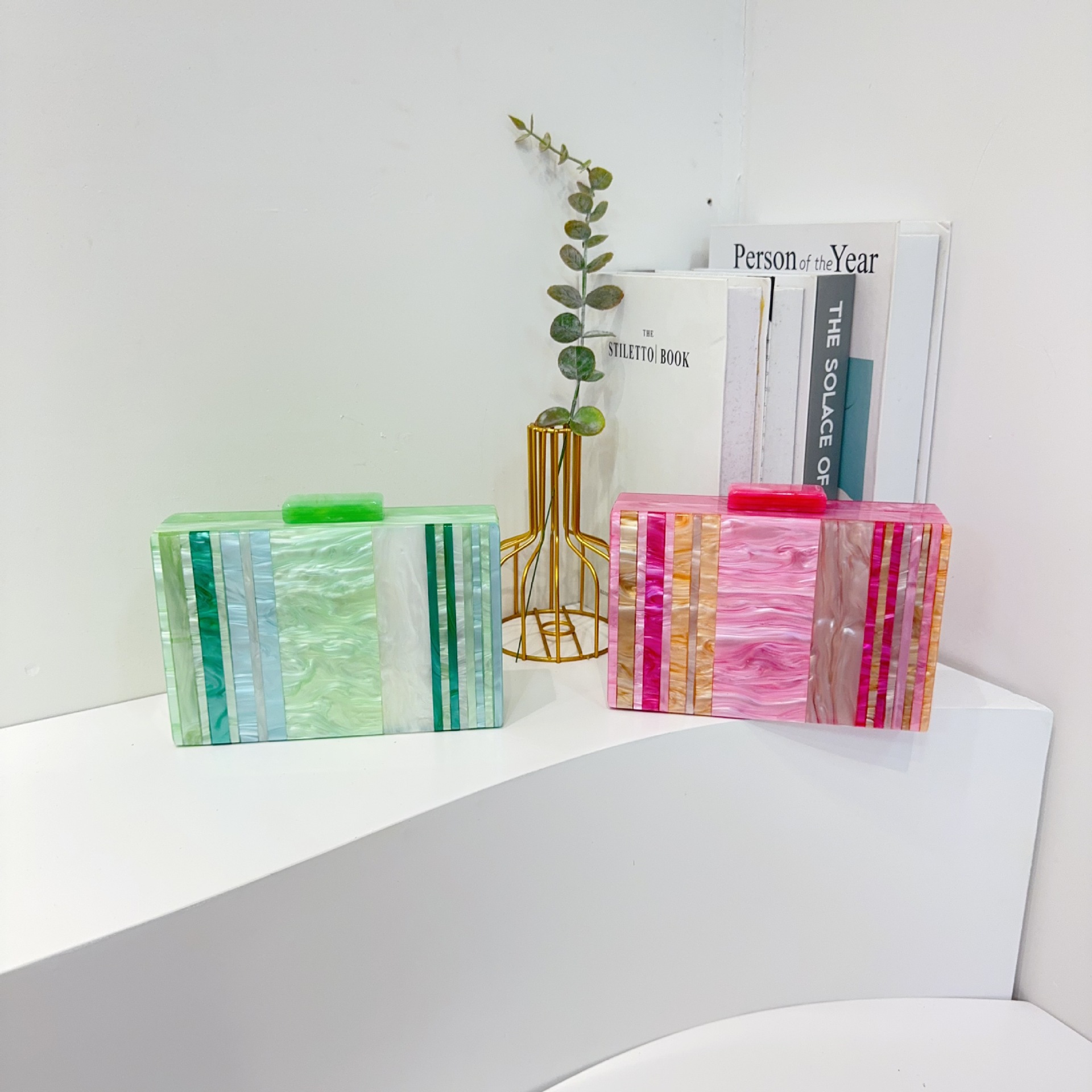 Nuevas bolsas de cena de damas transfronterizas, bolsas de acrílico empalmadas, bolsas de cena de boda, bolsas de vestir