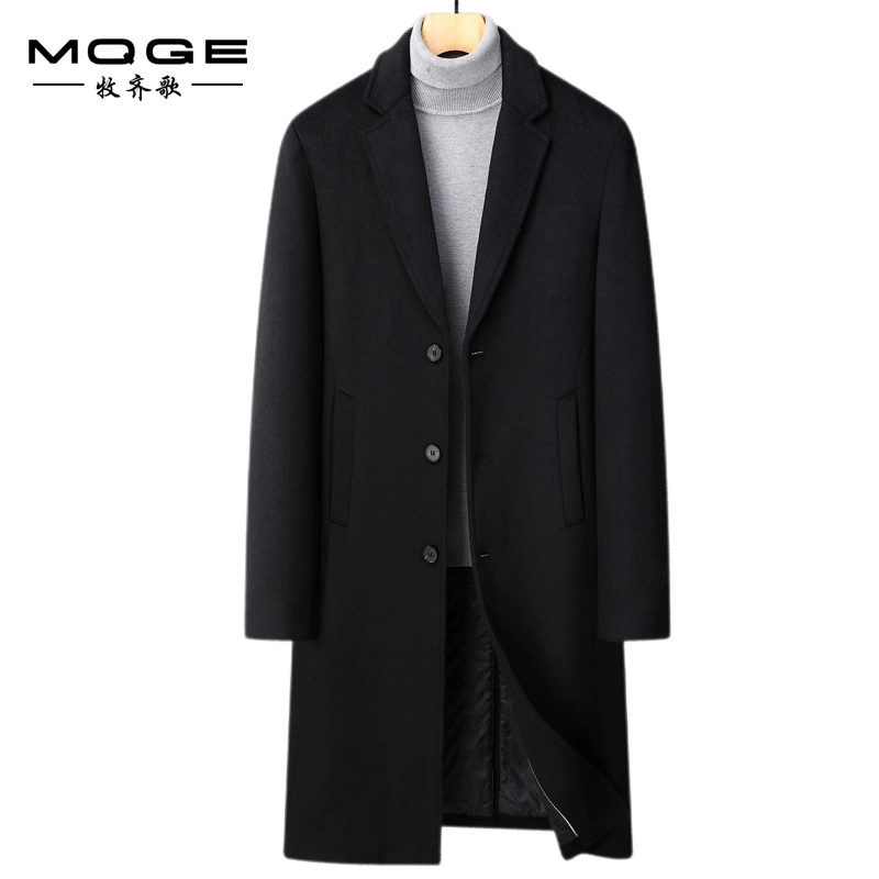 Новое осенне-зимнее шерстяное пальто для мужчин, длинное, ниже колена, деловое повседневное, однобортное, из плотной шерсти.