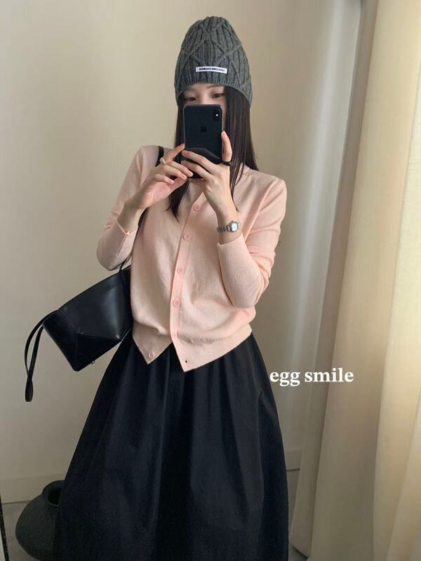 egg smile15色软糯绵羊绒针织开衫女早秋外套纯色简约百搭小开衫|undefined